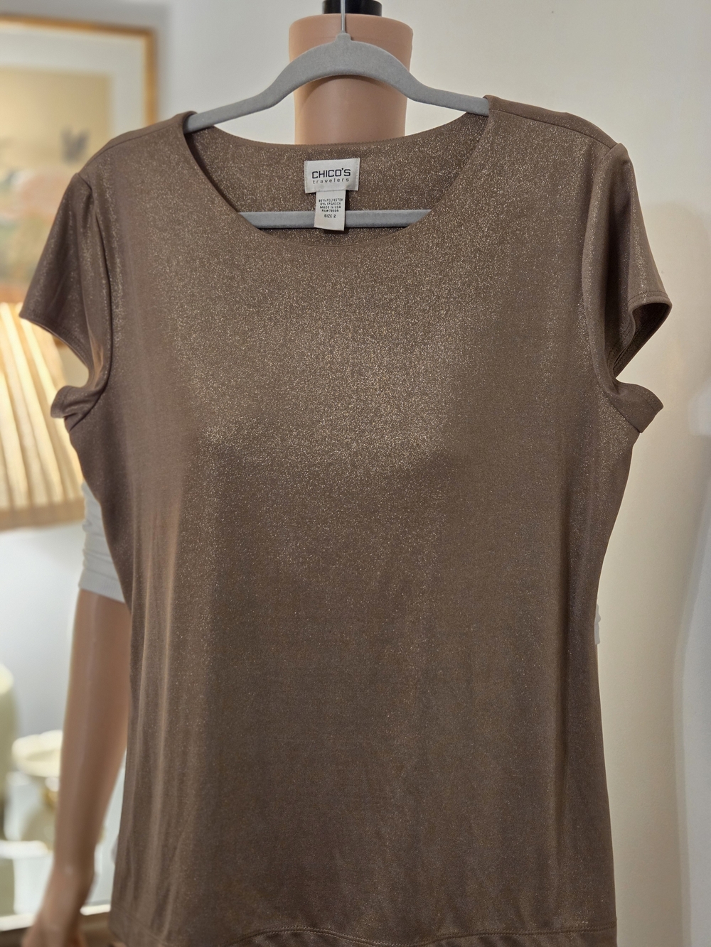 Chico's Shimmery Bronze Short-Sleeve Tee